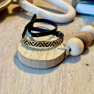 STELLA & DOT Ally double wrap black leather bracelet signed